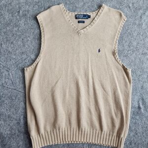 Polo Ralph Lauren Vintage Knit Vest Golf Pullover Sweater Men's L Beige Pony